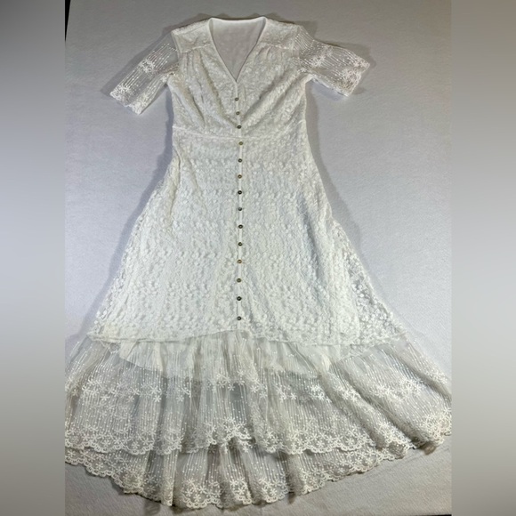 Boho Maxi Dress with Lace Flower Details Throughout NWOT - Picture 2 of 8